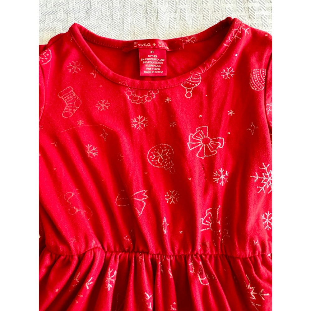 Emma & Elsa Red Christmas Holiday Glitter Skater Dress Girls 3T Long Sleeve - Picture 5 of 7